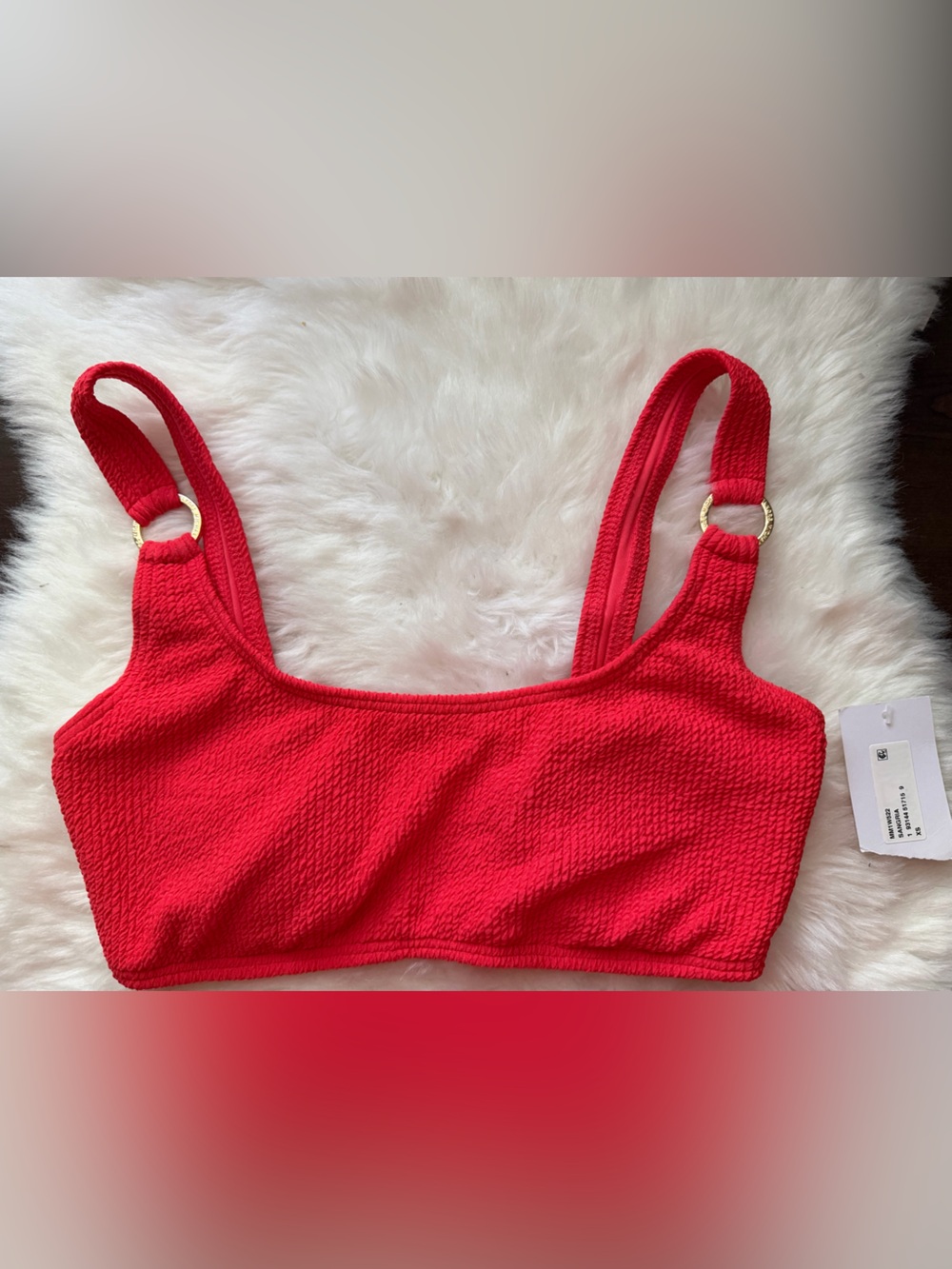New! MICHAEL Michael Kors Red Textured Bikini Top with Gold Ring Details